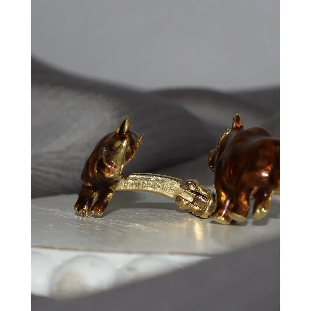David Webb 18k Yellow Gold Enamel Rhino Cufflinks 20G